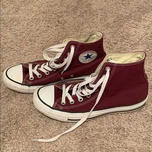 Burgundy high top converse